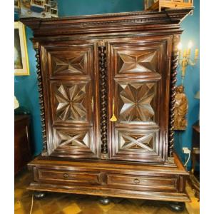 Burgundy Walnut Diamond Point Cabinet, 18th Century 