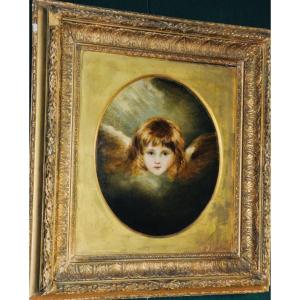 Cherub, Angel's Head, Oil On Canvas, 19th Century, After Joshua Reynolds