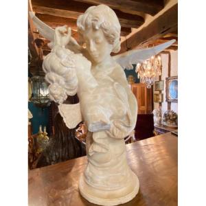 Love, Cupid And Psyche, Alabaster Group Signed Giovannini