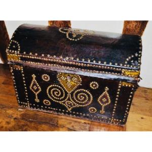 Charming Domed Leather Studded Chest From The 18th Century