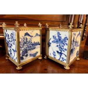 Pair Of Louis XVI Style Blue-veined Flower Boxes 
