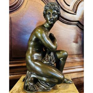 Crouching Venus With A Tortoise, Beautiful 19th Century Bronze