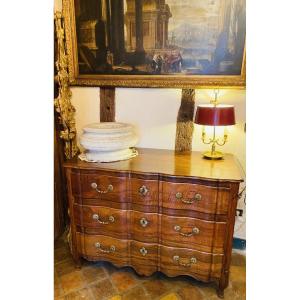 Beautiful Louis XV Period, 18th Century Walnut Double Commode With Crossbow-shaped Top, Rhône Valley Style. 