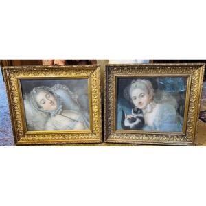Pair Of Romantic Pastels For Young Girls In The Louis XV Style