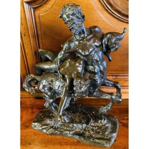 Important Mythological Bronze: The Abduction Of Deianira By The Centaur Nessus, Signed Ferrari