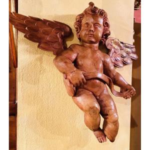 Angel With A Scroll Made Of Fruitwood, 18th Century
