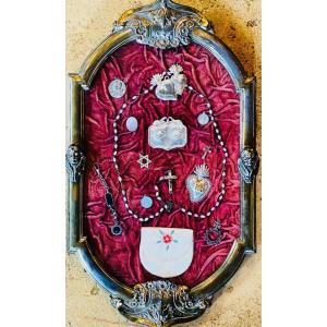 Ecumenical Silvered Bronze Frame With Relics And Ex-votos