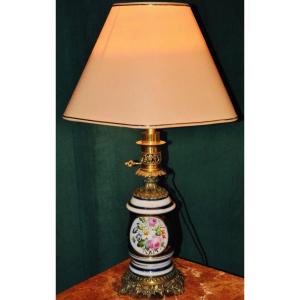 Valentine Lamp With Floral Decoration Mounted In Bronze, Napoleon III Period 