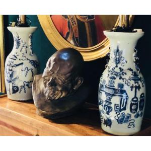 Two White And Blue Chinese Vases Mounted As Lamps