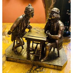 The Cheat Or The Card Players, 19th Century Bronze, Attributed To George Rouve.