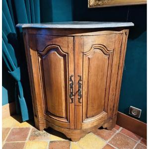 Beautiful Louis XV Curved Corner Cabinet In Walnut From The 18th Century