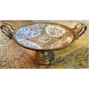 Large Mounted Bowl, Centerpiece In Canton Porcelain, Napoleon III Period 