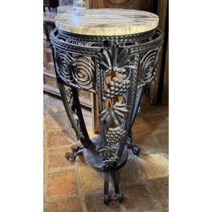 Art Deco Wrought Iron Side Table With Bunches Of Grapes And Vine Leaves, Circa 1930