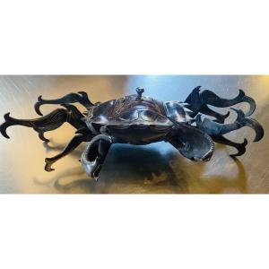 Japanese Edo Period Incense Burner, Signed, Beautiful Bronze Crab 