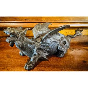 Winged Bronze Dragon Forming An Inkwell, 19th Century