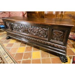 Italian Walnut Cassone, An Important Chest Decorated With Renaissance-style Fauns