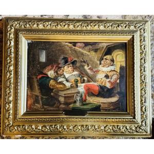 Monkey Business In An Inn, Oil On Panel, 19th Century