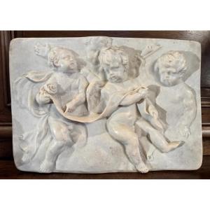 Glazed Terracotta In The Style Of Duquesnoy, Angel And Putti, Late 18th Century