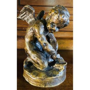 Lost-wax Bronze, Love, Cupid, Eros Sharpening His Bow, Charming Lost-wax Bronze