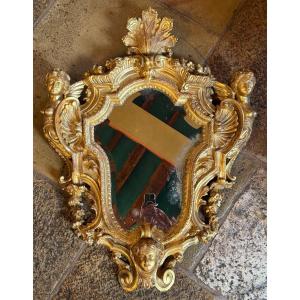 Regency Style Mirror In Wood And Gilded Stucco, Decorated With Mermaids - Napoleon III Period