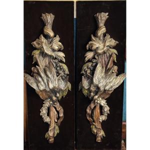 Pair Of Important Polychrome Carved Wooden Bird Trophies – 20th Century
