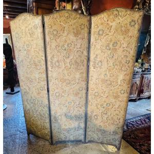 Polychrome Embossed Cordovan Leather Screen - Napoleon III Period