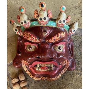 Nepalese Ritual Mask In Papier Mâché, Decorated With Citipati - 20th Century