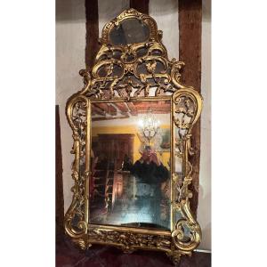 Large Gilded Wood Mirror, Rich Provencal Rocaille Decoration, Styl