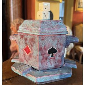 Art Deco Glazed Earthenware Smoker's Set - Card Game Décor - Circa 1930-1950