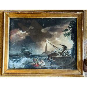 Shipwreck Scene, Gouache On Paper, Late 16th Century, In The Style Of Horace Vernet