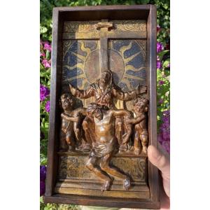Carved And Polychrome Wooden Altarpiece - Central Europe, 18th Century