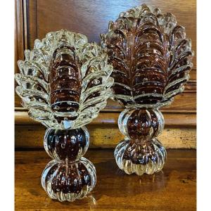 Pair Of Pine Cones In Murano Glass, Circa 1970-1980