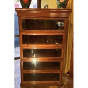 Glazed English Bookcase With Sliding Panels On 5 Levels.