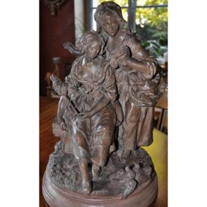 Terracotta Group Of Two Shepherdesses With Doves, 19th Century