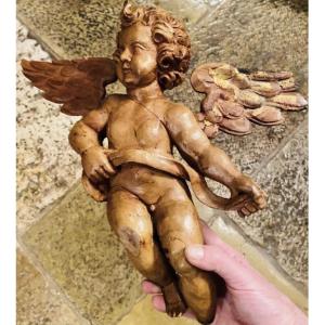 Angel With Phylactery In Fruitwood, 18th Century