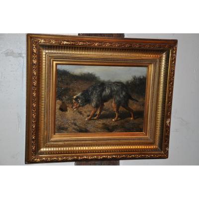 Oil On Canvas "hunting Dog "