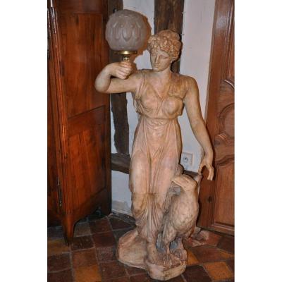Large Statue Forming Torchere "hebe And The Eagle"