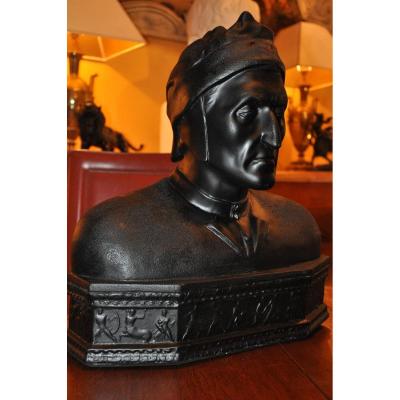 Large Dante Bust In Black Patina Plaster