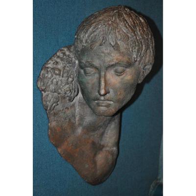 Patinated Terra Cotta Around 1920, Young Sleeping Man