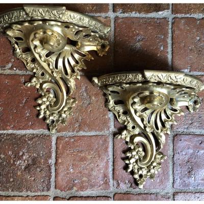 Pair Of Napoleon III Gilt Bronze Wall Consoles