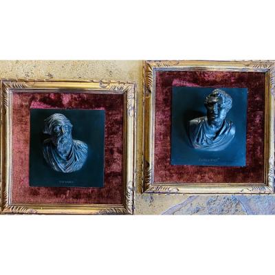 Titian And Sansovino: The Doors Of Heaven, Pair Of Very High Relief Bronzes, Framed