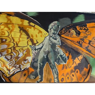 The Butterfly Child, Contemporary Wool Tapestry, XX Eme Century