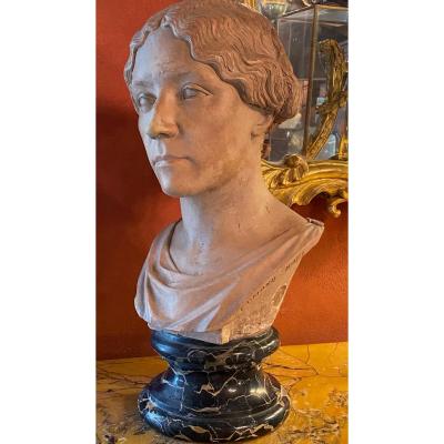 Bust Of Woman In Terracotta Signed Edmond Noël And Dated January 1850