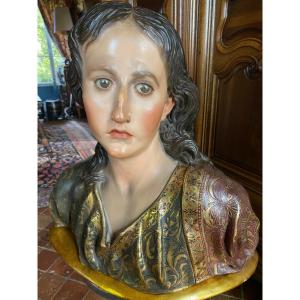 Important Polychrome Wood Bust Baroque Style End Of XIX Eme Century