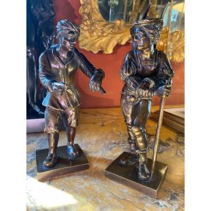 Pair Of Portefaix In Bronze Renaissance Style, XIX Eme Century