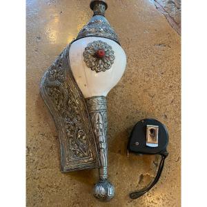 Large Dressed Conch Lucky Charm, Tibetan 1st Half Of The 20th Century