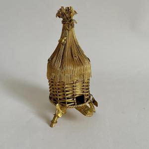 Empire Style Beehive Cellar Scent Perfume Bottle Napoleon III Gilt Bronze 19th Century