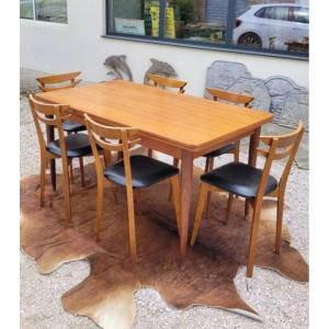 Scandinavian Dining Room, 6 Chairs And Extendable Table 1950s Vintage 