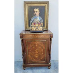 Buffet Napoleon III Support Unit In Floral Marquetry And Marble 19th 