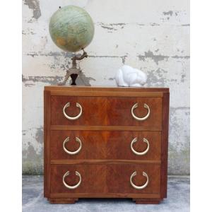 Art Deco Period Chest Of Drawers 1930s In Walnut, 3 Drawers 